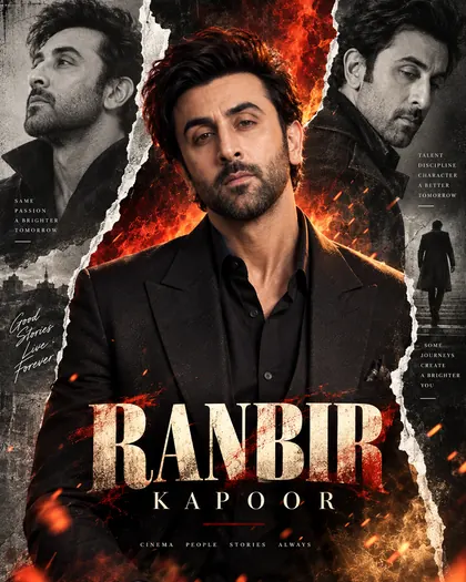 Ranbir Kapoor Inspired Torn-Paper Fire Mass Male Poster — Congratulations AI poster reference