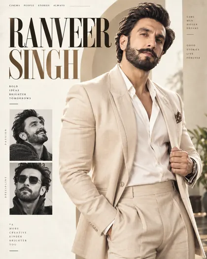 Ranveer Singh Inspired Cream Magazine Minimal Male Poster — Congratulations AI poster reference