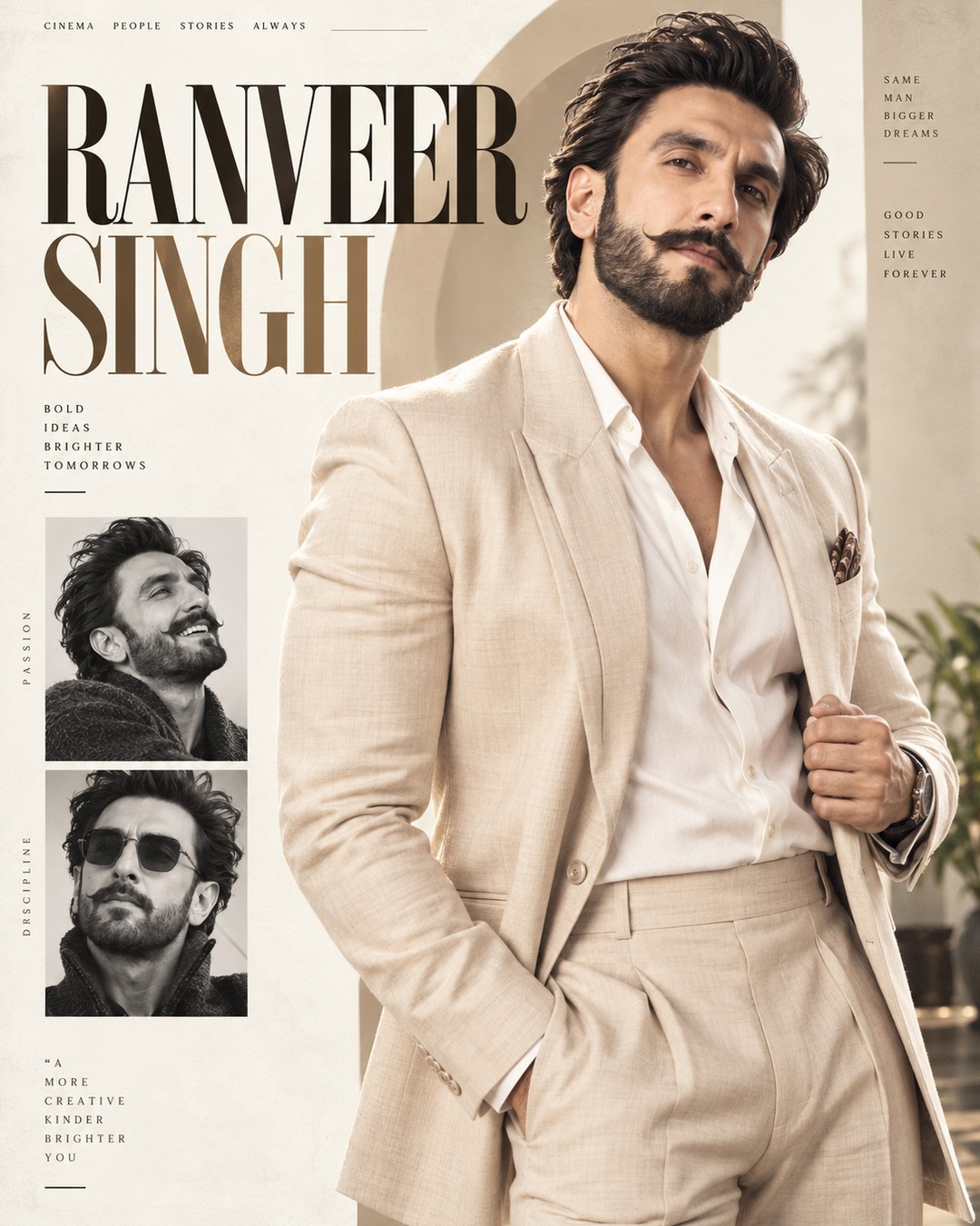 Ranveer Singh Inspired Cream Magazine Minimal Male Poster reference poster