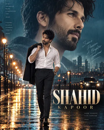 Shahid Kapoor Inspired Rainy Road Double Exposure Male Poster — Congratulations AI poster reference
