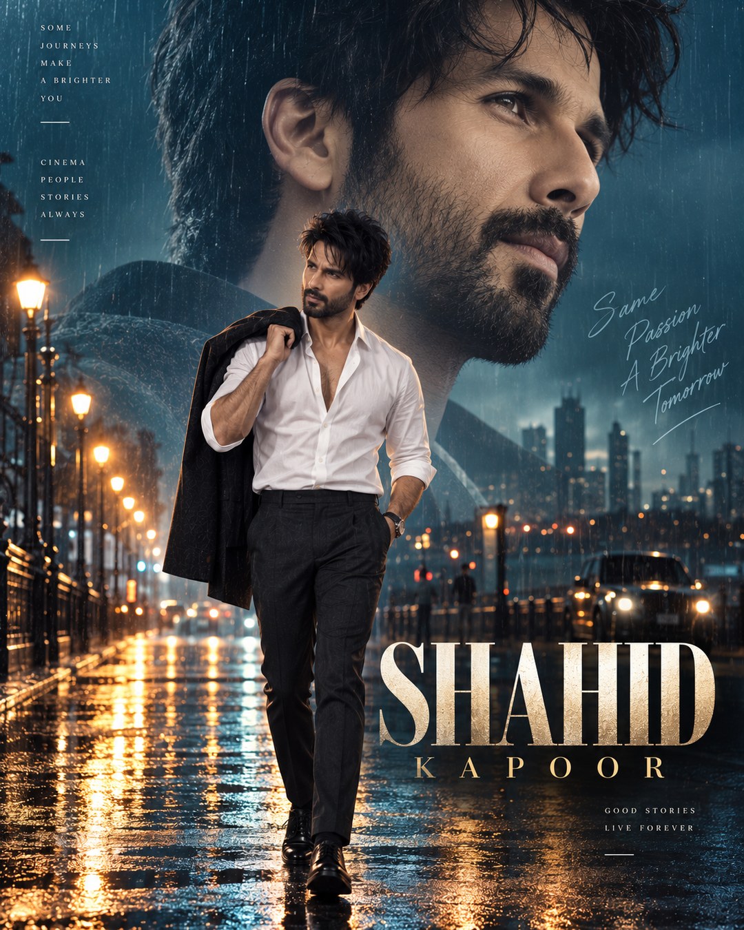 Shahid Kapoor Inspired Rainy Road Double Exposure Male Poster reference poster