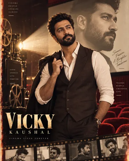 Vicky Kaushal Inspired Vintage Projector Cinema Male Poster — Congratulations AI poster reference