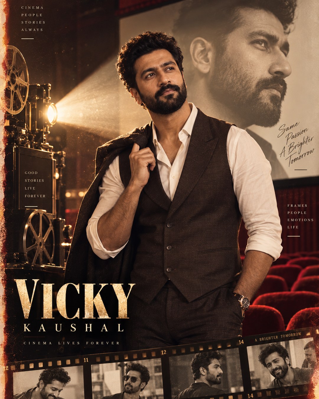 Vicky Kaushal Inspired Vintage Projector Cinema Male Poster reference poster