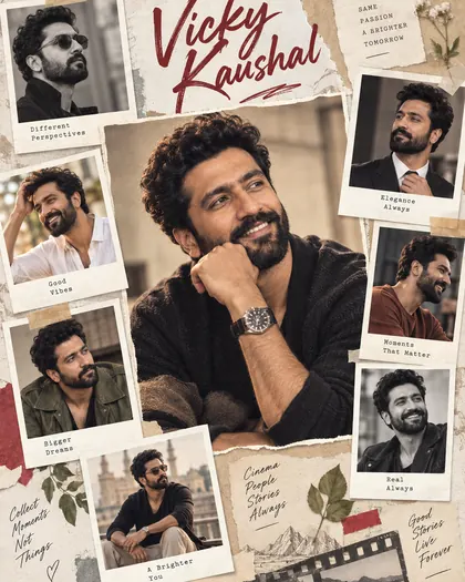 Vicky Kaushal Inspired Polaroid Scrapbook Male Poster — Congratulations AI poster reference