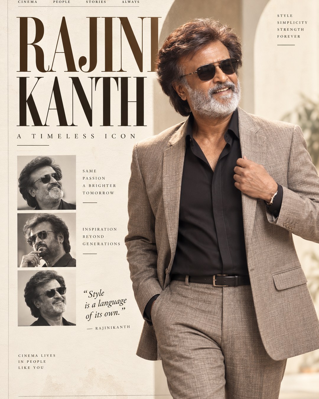 Rajinikanth Inspired Cream Magazine Minimal Male Poster reference poster