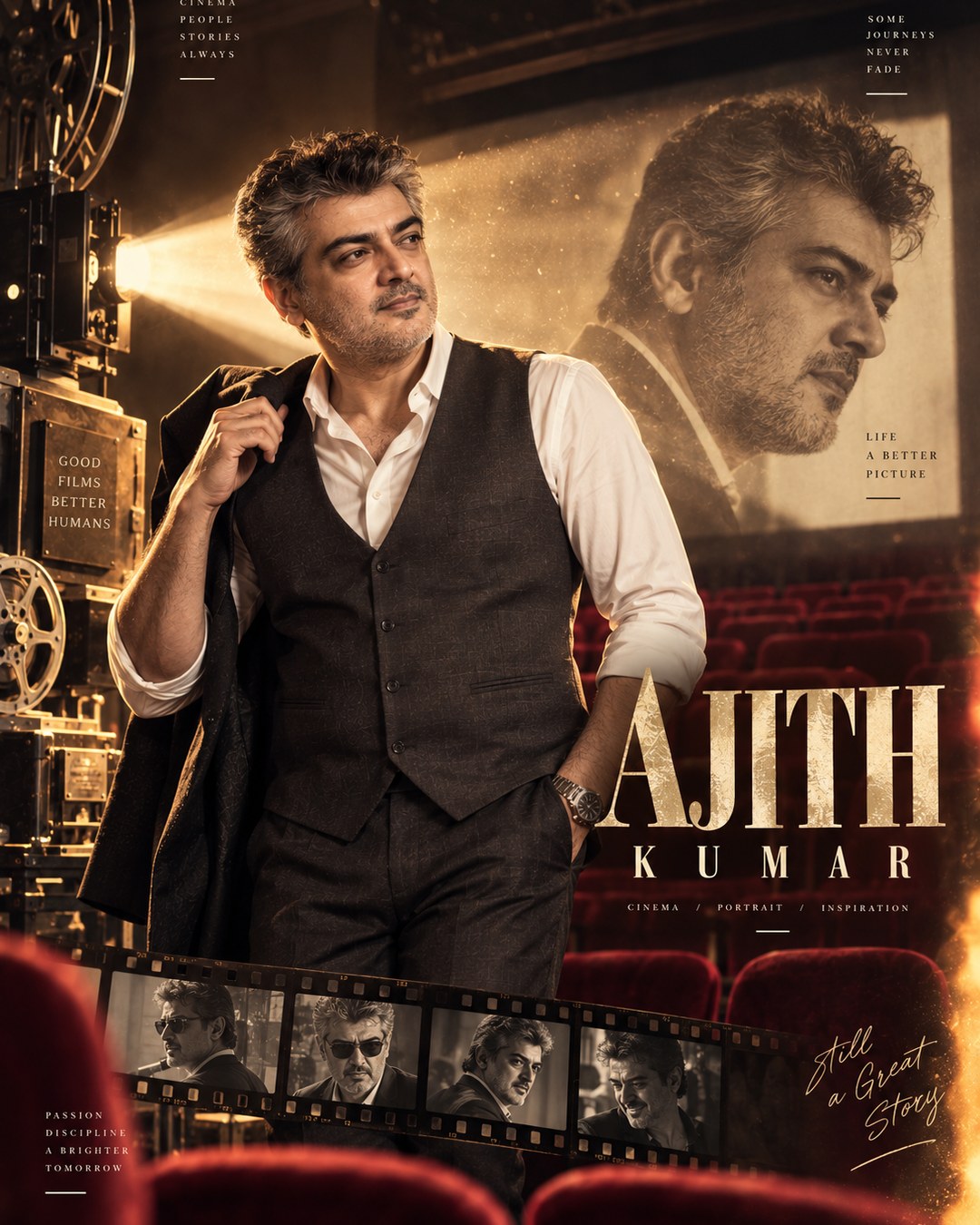Ajith Kumar Inspired Vintage Projector Cinema Male Poster reference poster