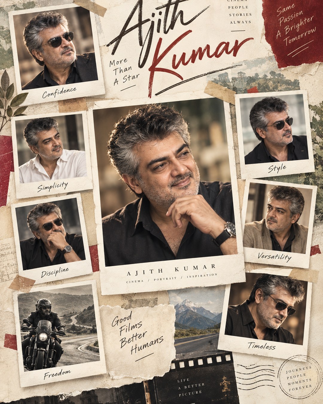 Ajith Kumar Inspired Polaroid Scrapbook Male Poster reference poster