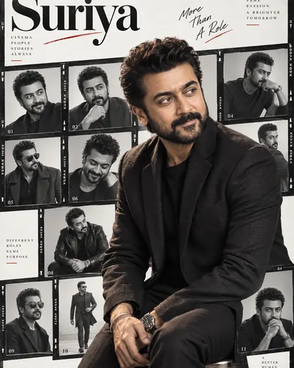 Suriya Inspired Contact-Sheet Fashion Male Poster — Congratulations AI poster reference