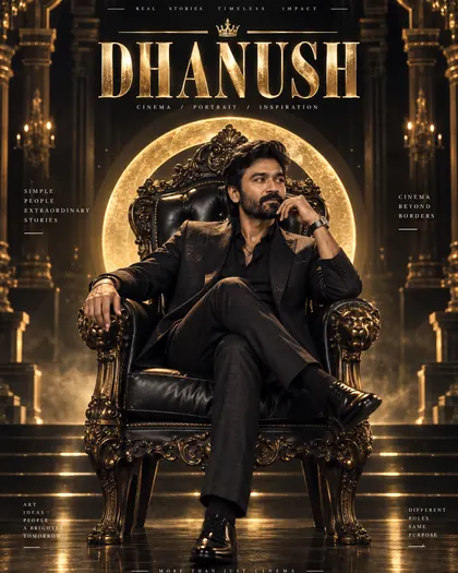 Dhanush Inspired Royal Black-Gold Throne Male Poster — Congratulations AI poster reference