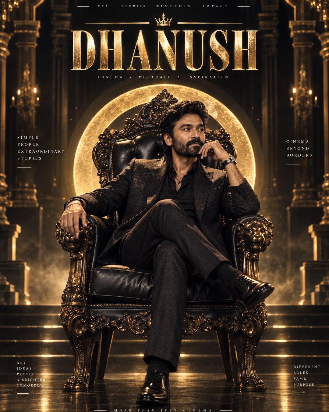 Dhanush Inspired Royal Black-Gold Throne Male Poster reference poster