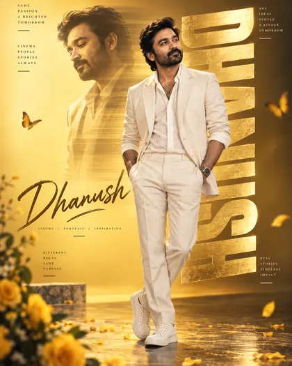Dhanush Inspired Motion Ghost Gradient Male Poster — Congratulations AI poster reference
