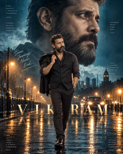 Vikram Inspired Rainy Road Double Exposure Male Poster — Congratulations AI poster reference