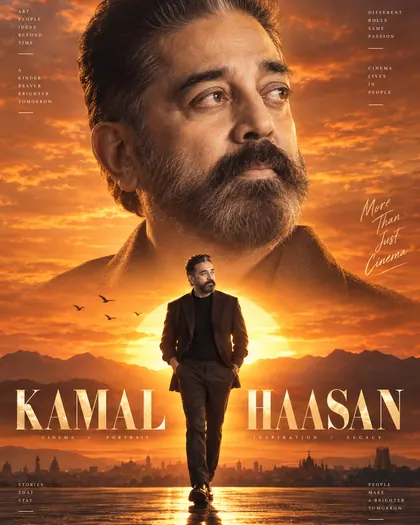 Kamal Haasan Inspired Hero Sunrise Silhouette Male Poster — Congratulations AI poster reference