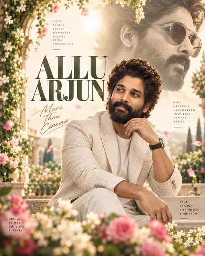 Allu Arjun Inspired Dream Floral Garden Male Poster — Congratulations AI poster reference