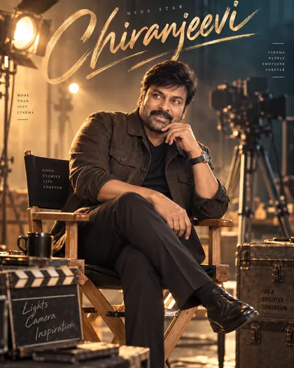 Chiranjeevi Inspired Backstage Film-Set Male Poster — Congratulations AI poster reference