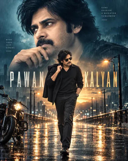 Pawan Kalyan Inspired Rainy Road Double Exposure Male Poster — Congratulations AI poster reference