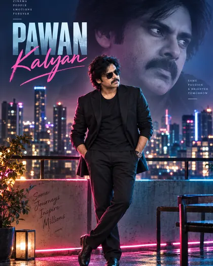 Pawan Kalyan Inspired Neon Rooftop City Male Poster — Congratulations AI poster reference