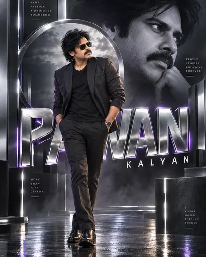 Pawan Kalyan Inspired Chrome Future Studio Male Poster — Congratulations AI poster reference
