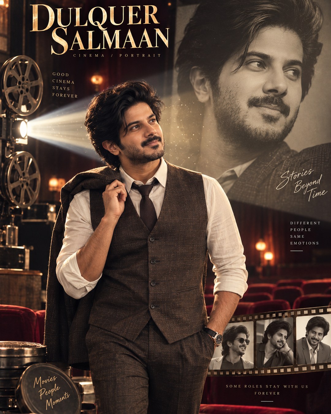 Dulquer Salmaan Inspired Vintage Projector Cinema Male Poster reference poster