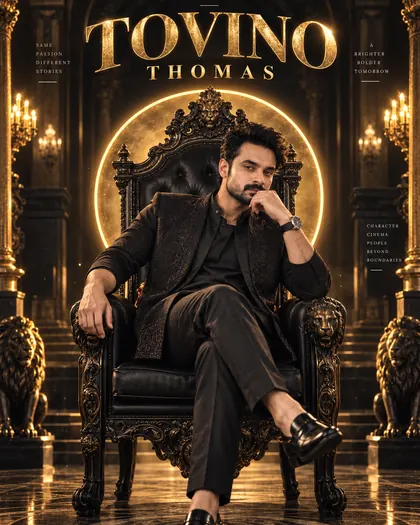 Tovino Thomas Inspired Royal Black-Gold Throne Male Poster — Congratulations AI poster reference