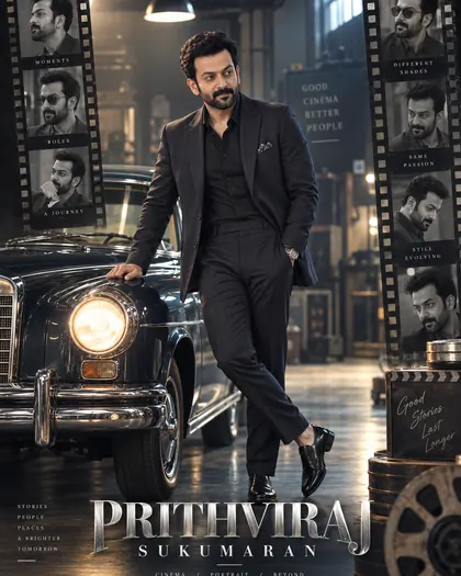 Prithviraj Sukumaran Inspired Classic Car Garage Male Poster — Congratulations AI poster reference