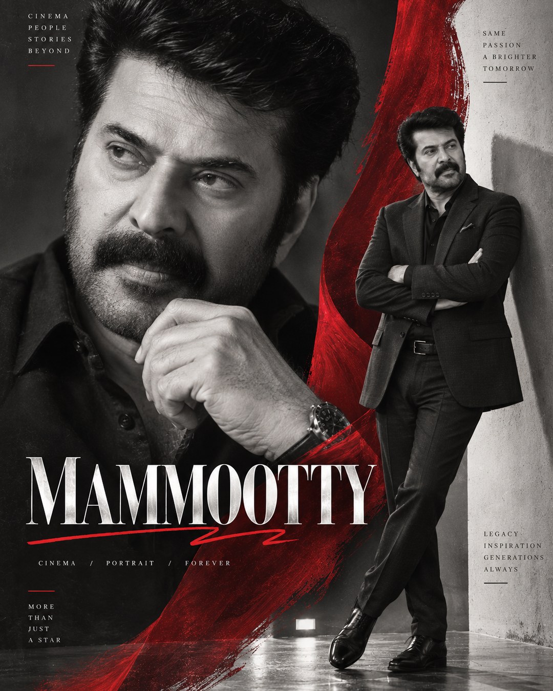 Mammootty Inspired Monochrome Red Accent Male Poster reference poster