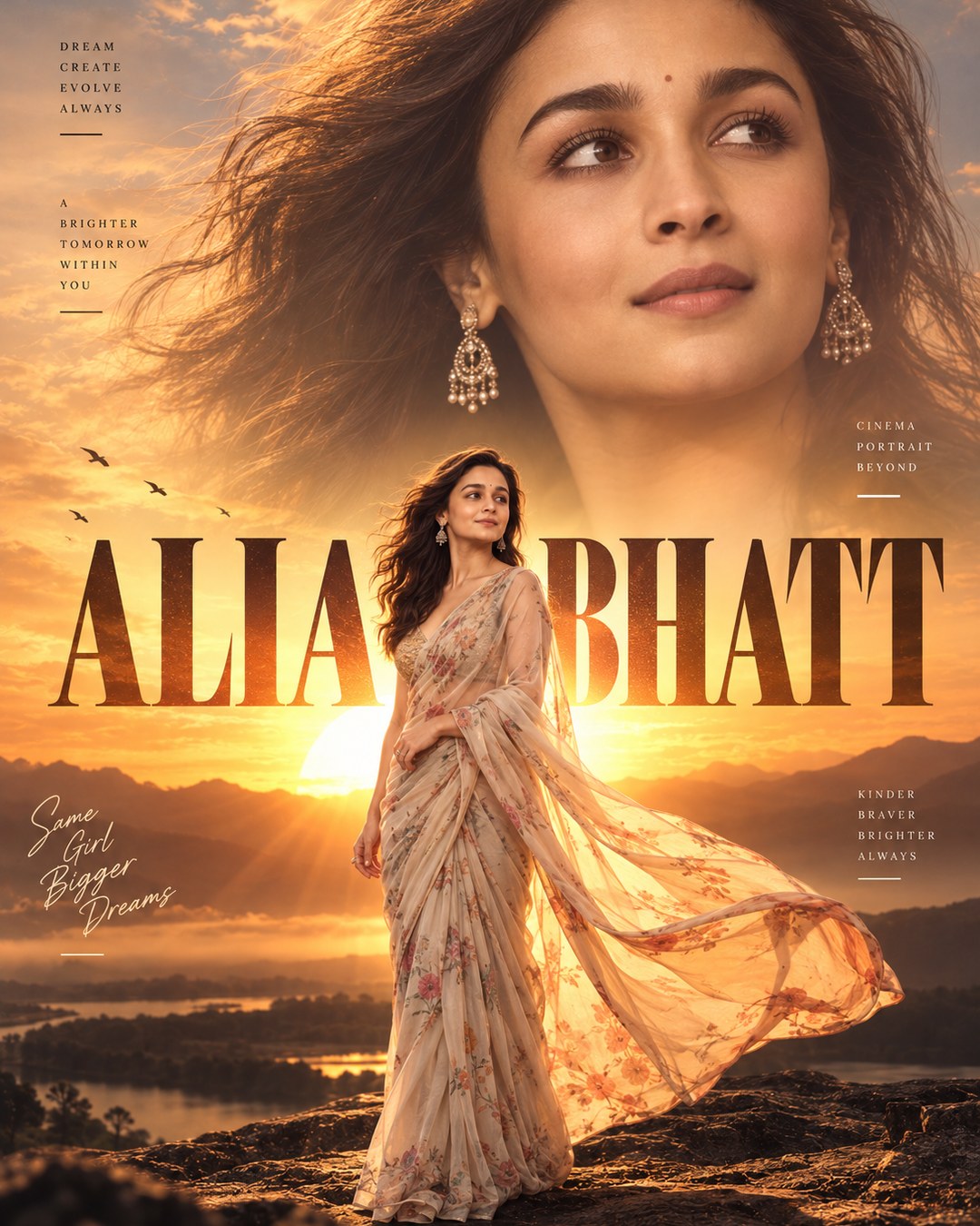 Alia Bhatt Inspired Hero Sunrise Silhouette Female Poster reference poster