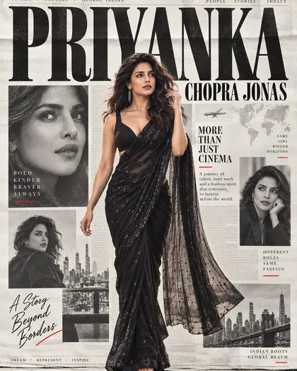 Priyanka Chopra Jonas Inspired Newspaper Editorial Female Poster — Congratulations AI poster reference