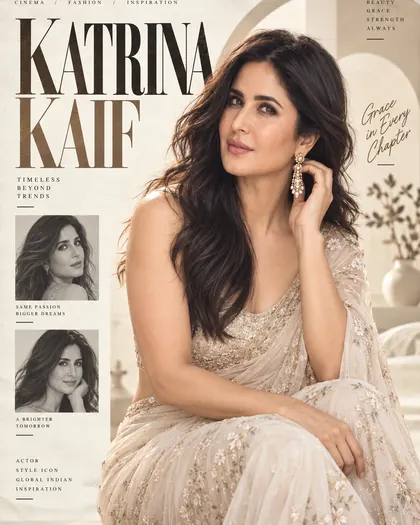 Katrina Kaif Inspired Cream Magazine Minimal Female Poster — Congratulations AI poster reference