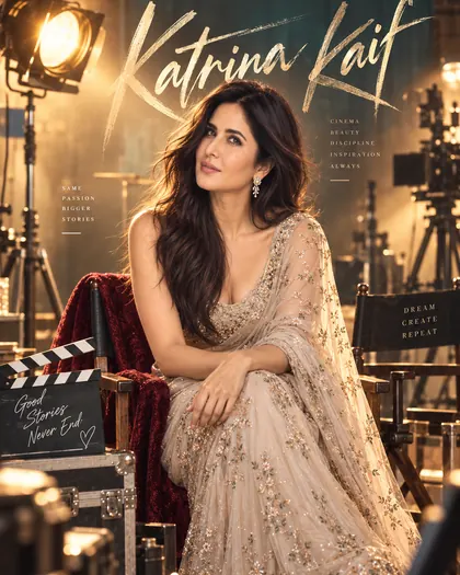 Katrina Kaif Inspired Backstage Film-Set Female Poster — Congratulations AI poster reference
