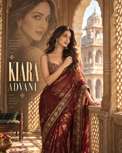 Kiara Advani Inspired Heritage Palace Window Female Poster — Congratulations AI poster reference