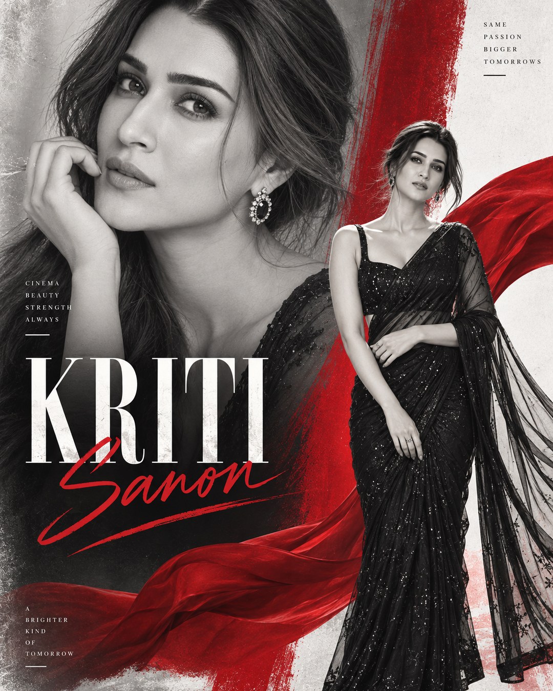 Kriti Sanon Inspired Monochrome Red Accent Female Poster reference poster