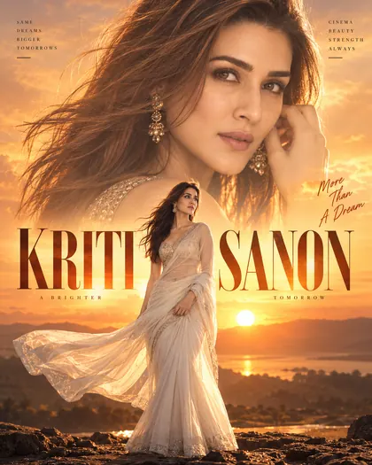 Kriti Sanon Inspired Hero Sunrise Silhouette Female Poster — Congratulations AI poster reference