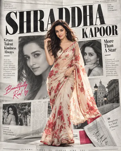 Shraddha Kapoor Inspired Newspaper Editorial Female Poster — Congratulations AI poster reference