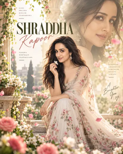 Shraddha Kapoor Inspired Dream Floral Garden Female Poster — Congratulations AI poster reference