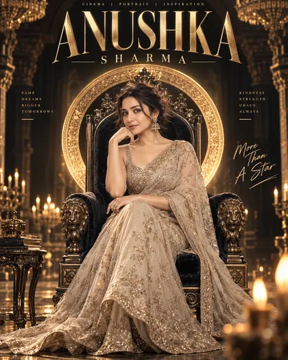 Anushka Sharma Inspired Royal Black-Gold Throne Female Poster — Congratulations AI poster reference