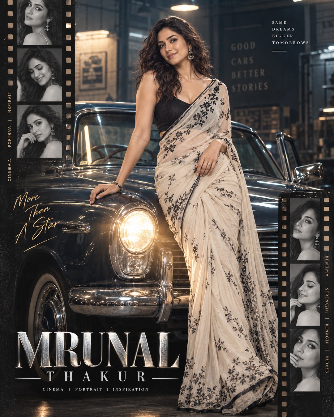 Mrunal Thakur Inspired Classic Car Garage Female Poster reference poster