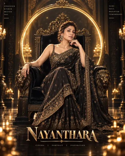 Nayanthara Inspired Royal Black-Gold Throne Female Poster — Congratulations AI poster reference