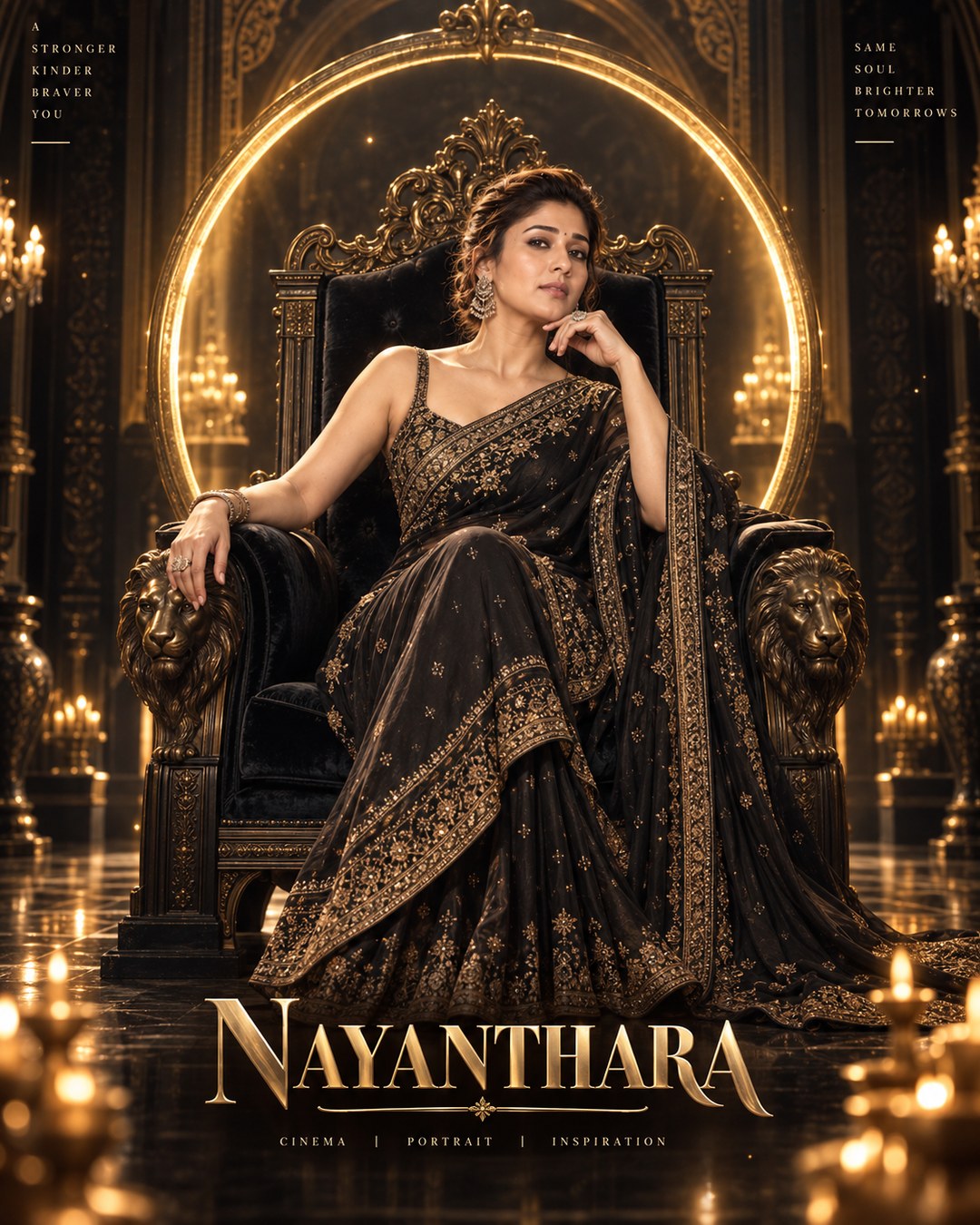 Nayanthara Inspired Royal Black-Gold Throne Female Poster reference poster
