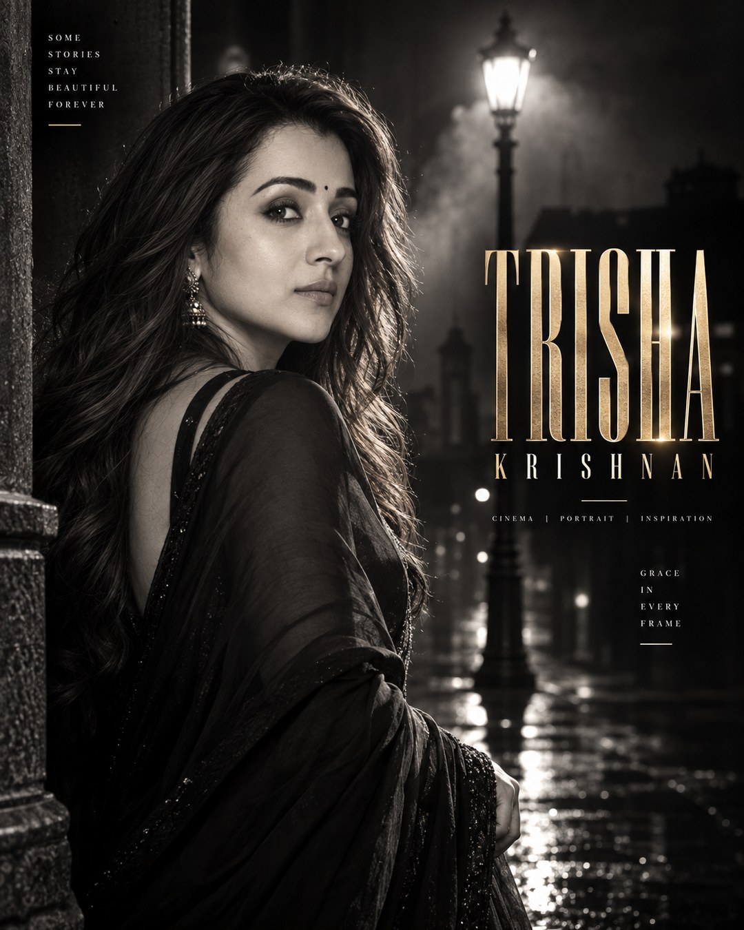Trisha Krishnan Inspired Film-Noir Streetlamp Female Poster reference poster