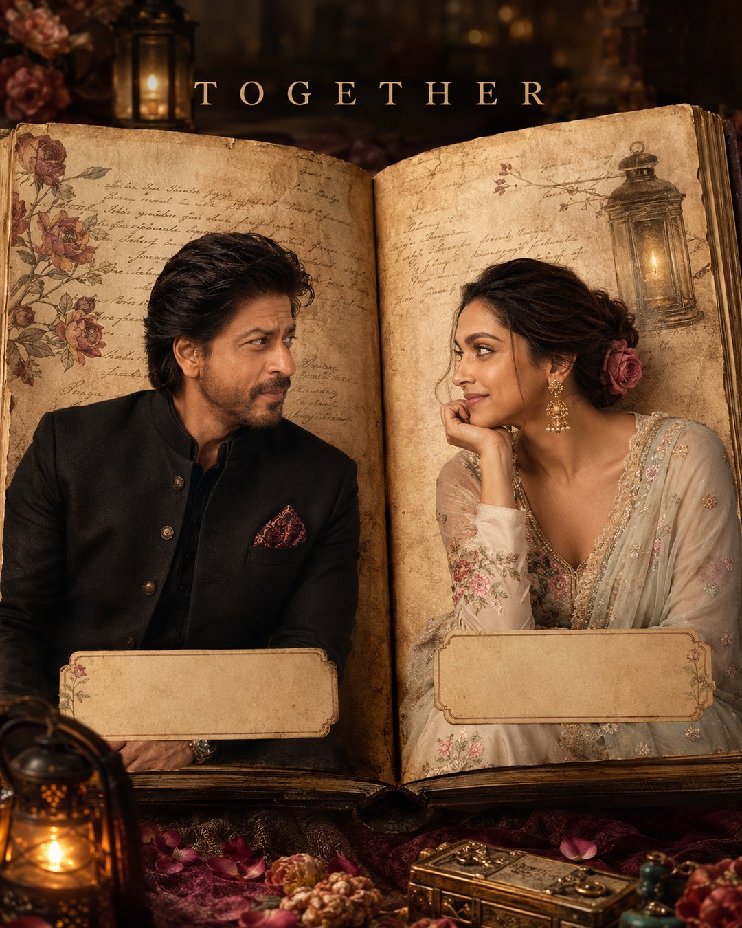 Shah Rukh Khan & Deepika Padukone Inspired Antique Diary Love Story Couple Poster reference poster