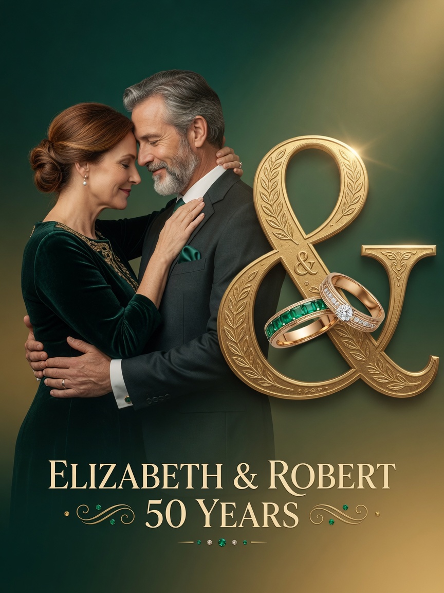 Emerald anniversary couple — Anniversary AI poster reference