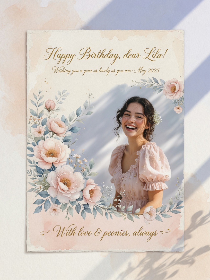 Floral pastel birthday portrait — Birthday AI poster reference