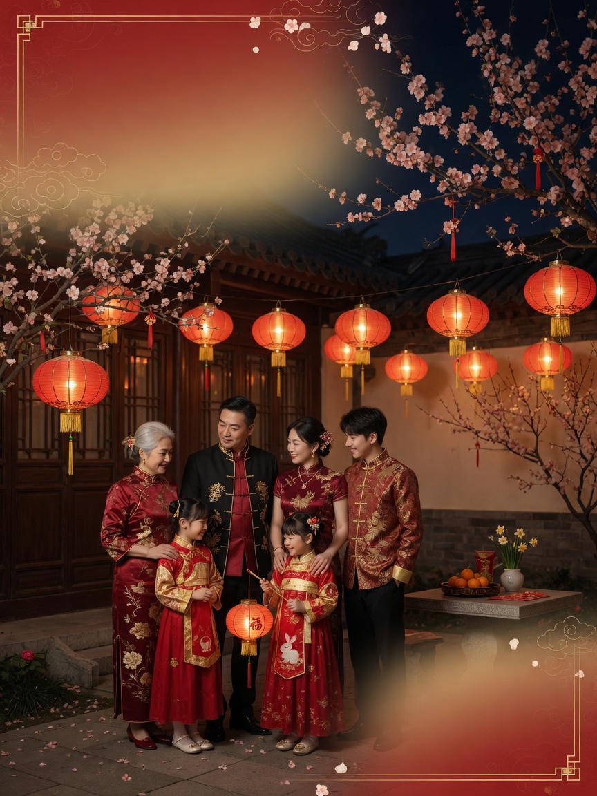 Lunar New Year family lanterns — Lunar New Year AI poster reference