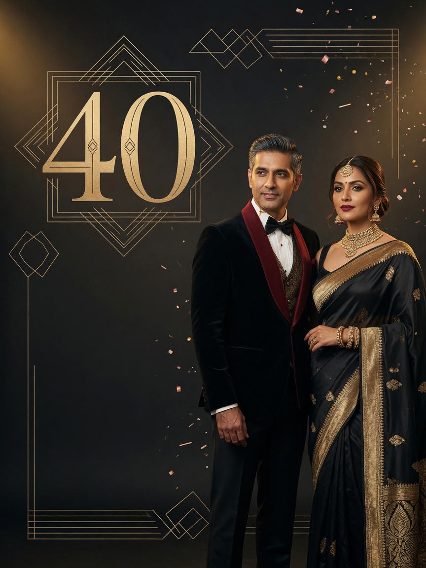 Luxury black-gold 40th birthday couple — Birthday AI poster reference