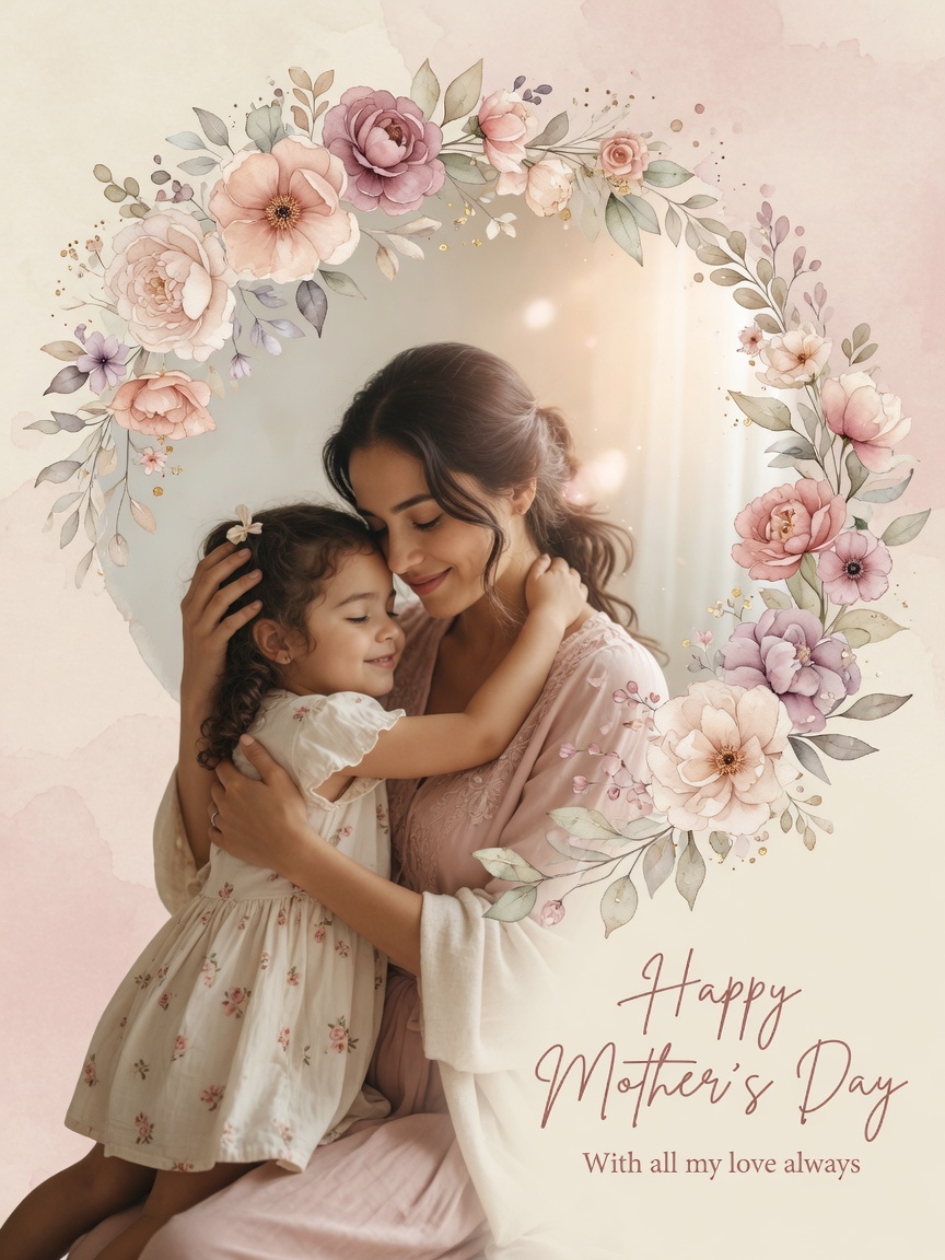 Pastel Mother’s Day embrace — Mother's Day AI poster reference