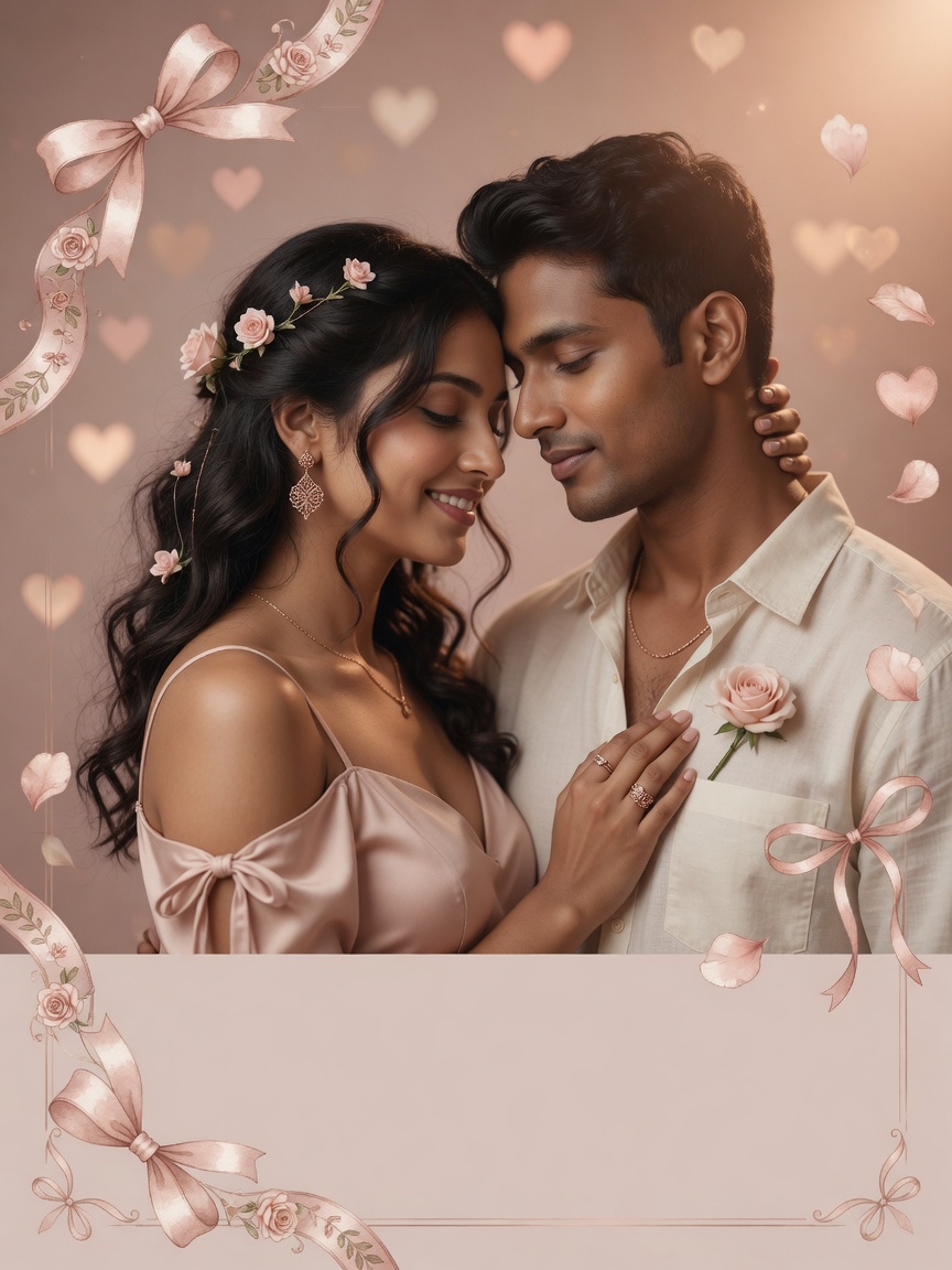 Rose-gold Valentine couple — Valentine's Day AI poster reference