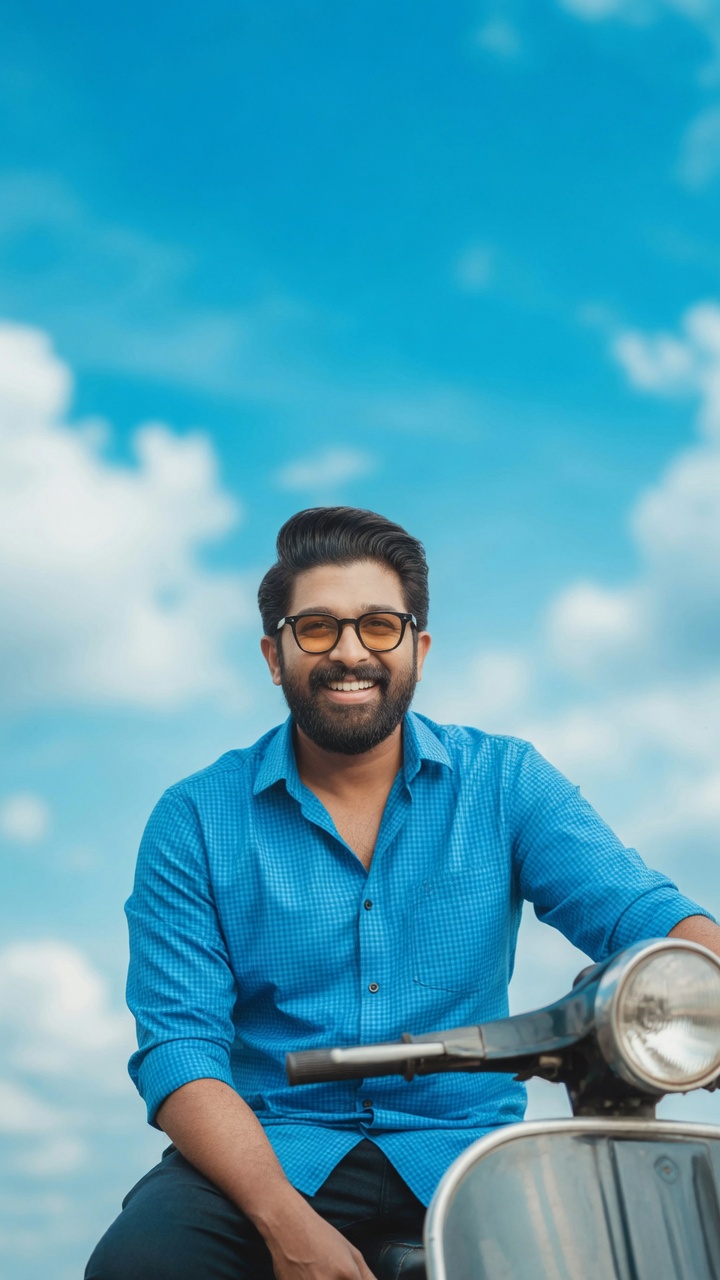 9:16 blue-sky scooter — Allu Arjun — Birthday AI poster reference