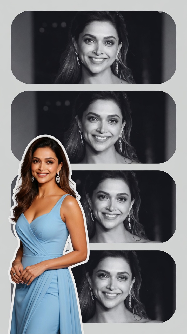 9:16 filmstrip collage — Deepika Padukone — Birthday AI poster reference