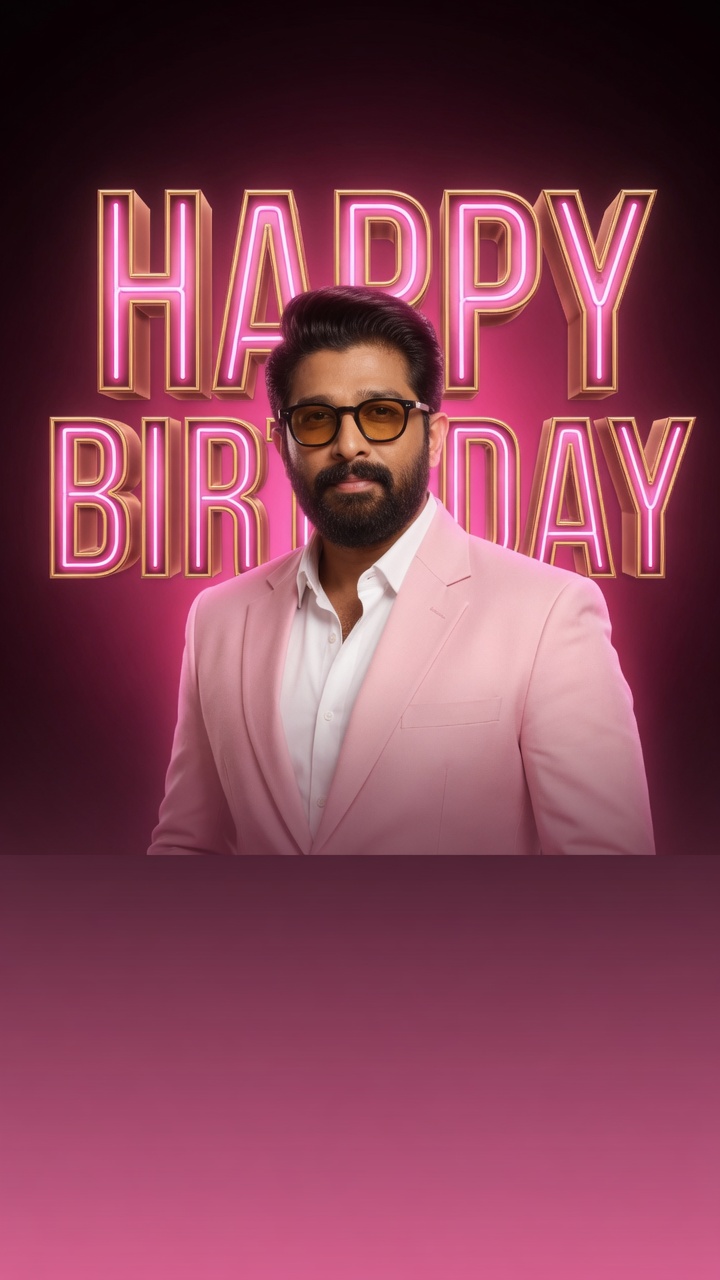 9:16 neon studio — Allu Arjun — Birthday AI poster reference